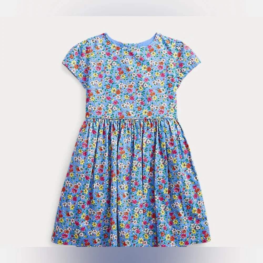 LN Ralph Lauren Baby Girl Dress Poplin Floral Easter 6 Months Lining 3 blue